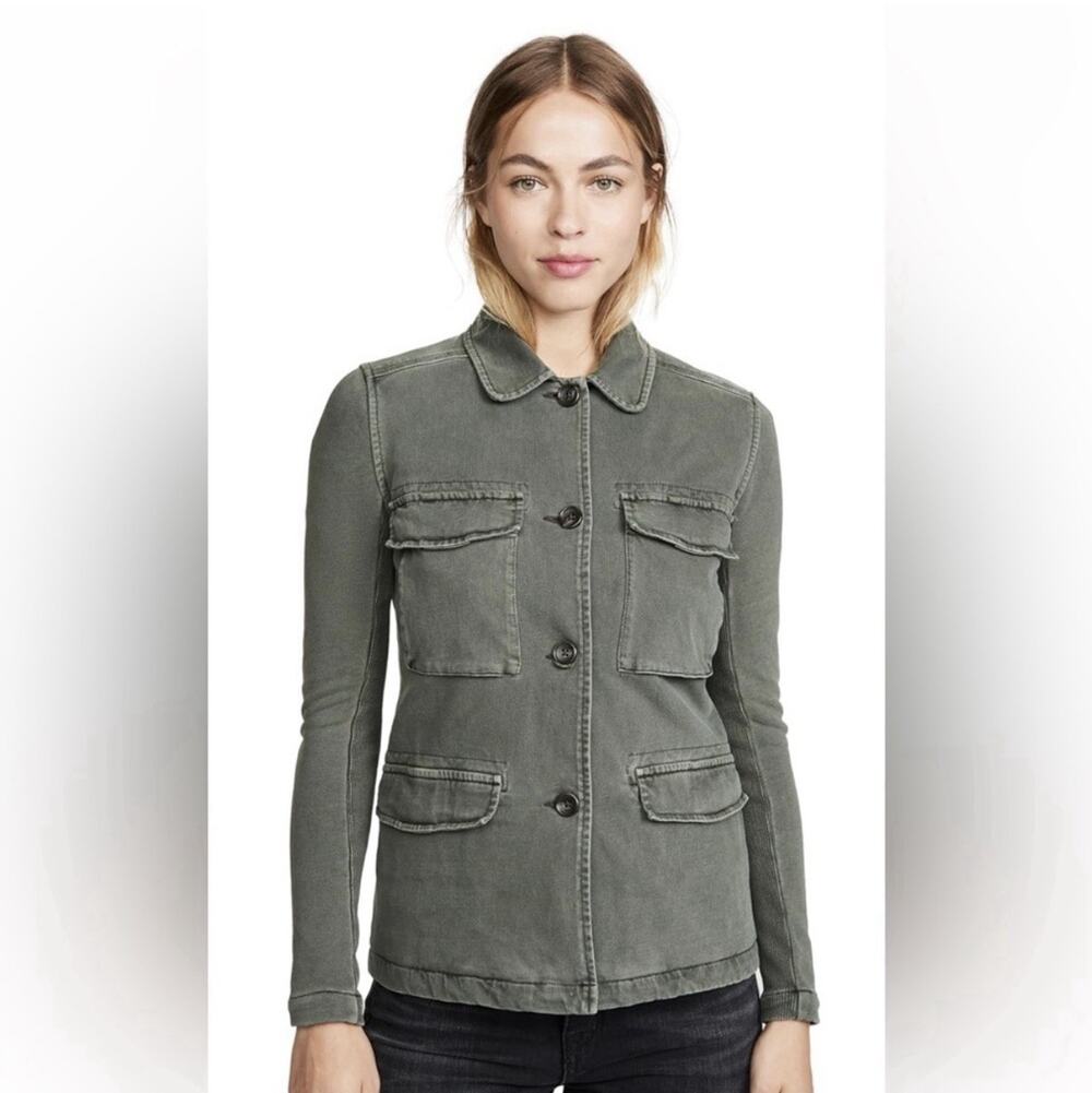 James Perse Mixed Media Surplus Jacket 2 (M) Marsh Green Army Moto GUC *Hole